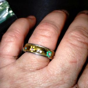 Gorgeous stainless steel vintage silver ring with hand-painted flowers s…
